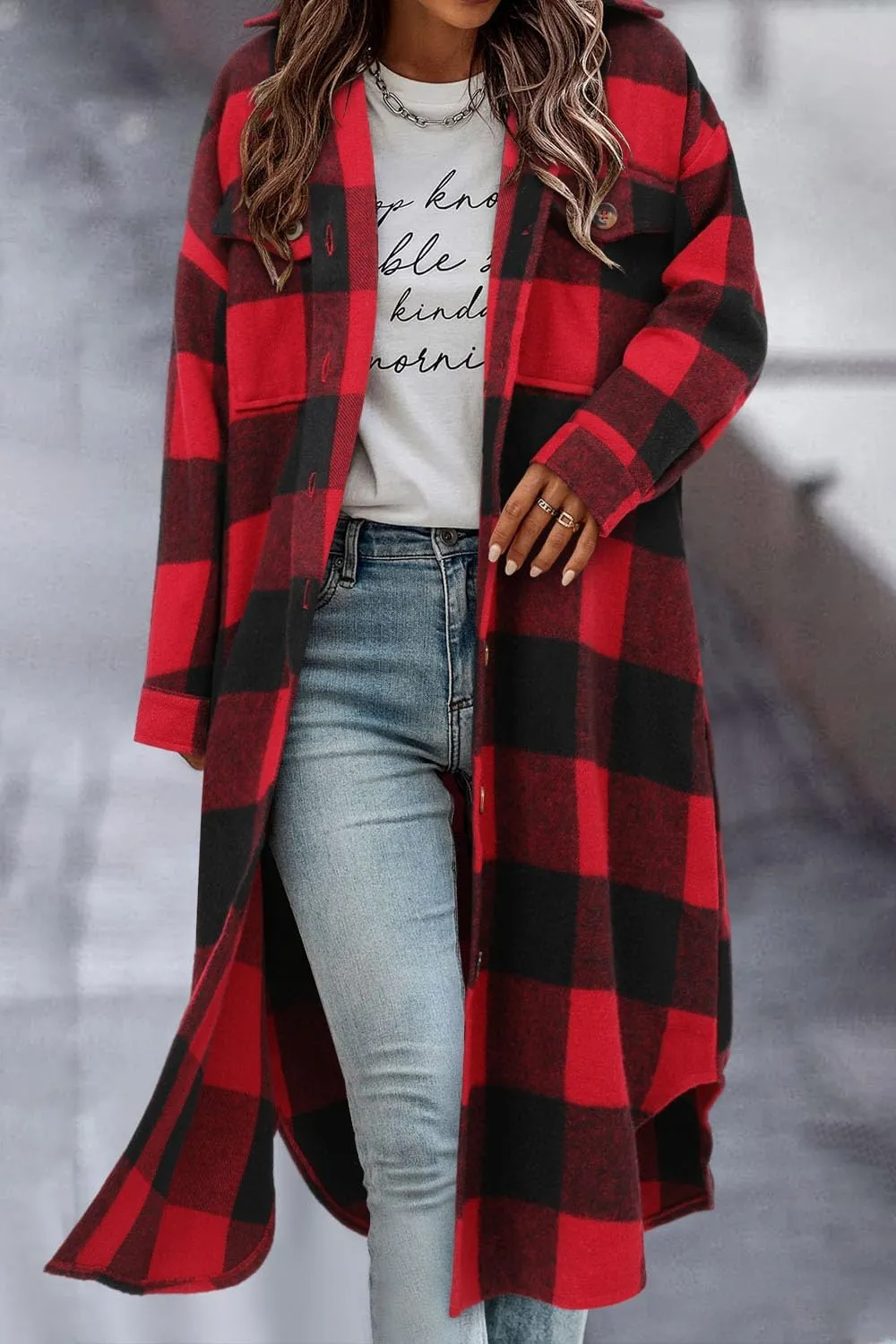 CHICZONE Womens Plaid Shacket Jacket Long Corduroy Shirt Casual Lapel Button Down Flannel Trench Coats