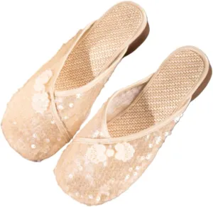 Chinese Slippers for Women Embroidered Mules Mesh Glitter Slip on Retro Trendy Cute Casual Comfortable Walking Beach Travel Lightweight Running Standing All Day Business Office Driving Birthday Gifts