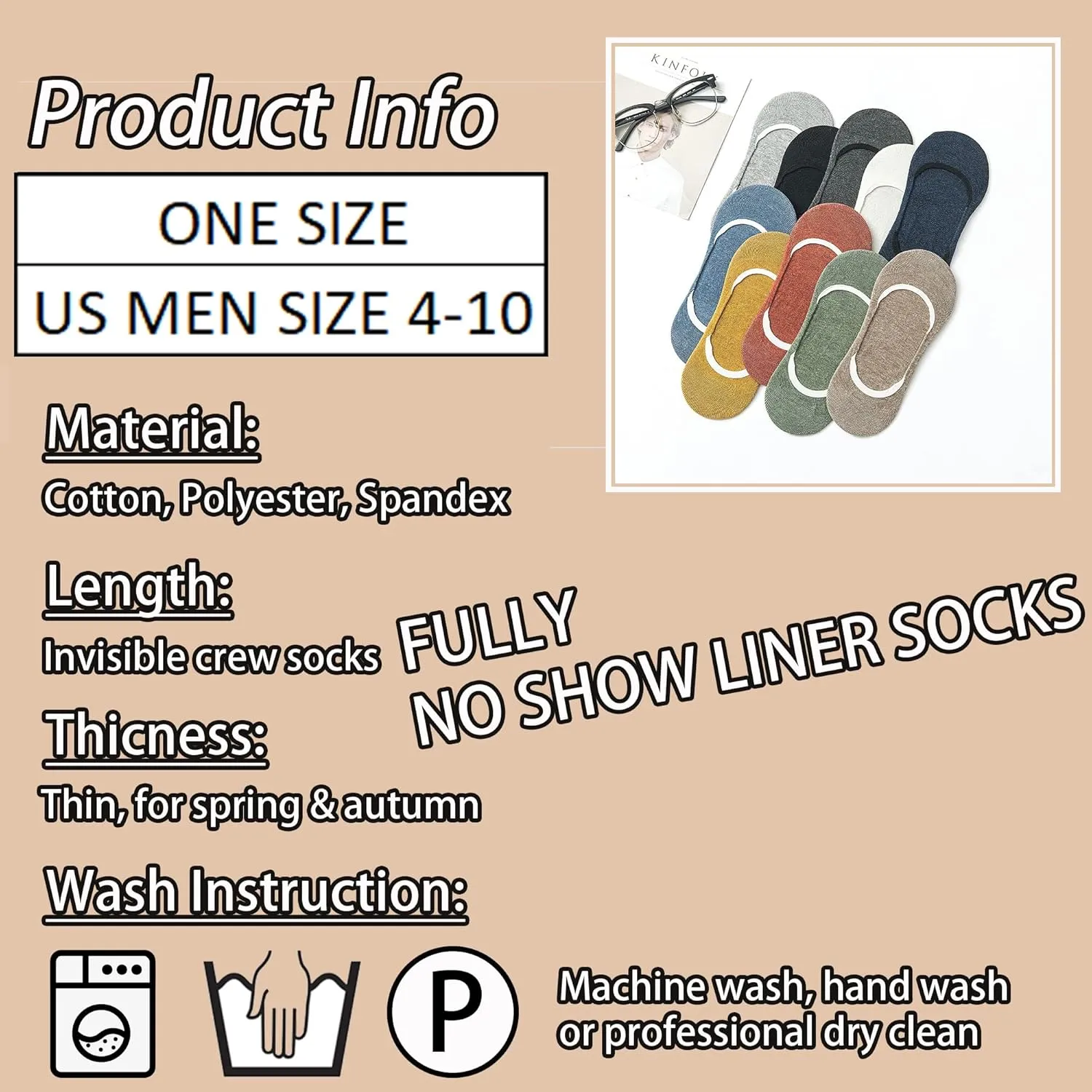 CHUNFO No Show Liner Men Footie Socks Non Slip Grips Multicolor Cushioned Pure Color Invisible Low Cut Boys 5 or 10 Pairs