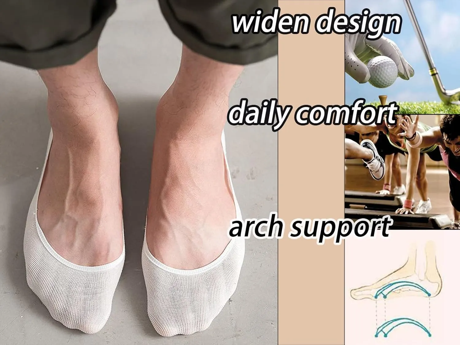 CHUNFO No Show Liner Men Footie Socks Non Slip Grips Multicolor Cushioned Pure Color Invisible Low Cut Boys 5 or 10 Pairs