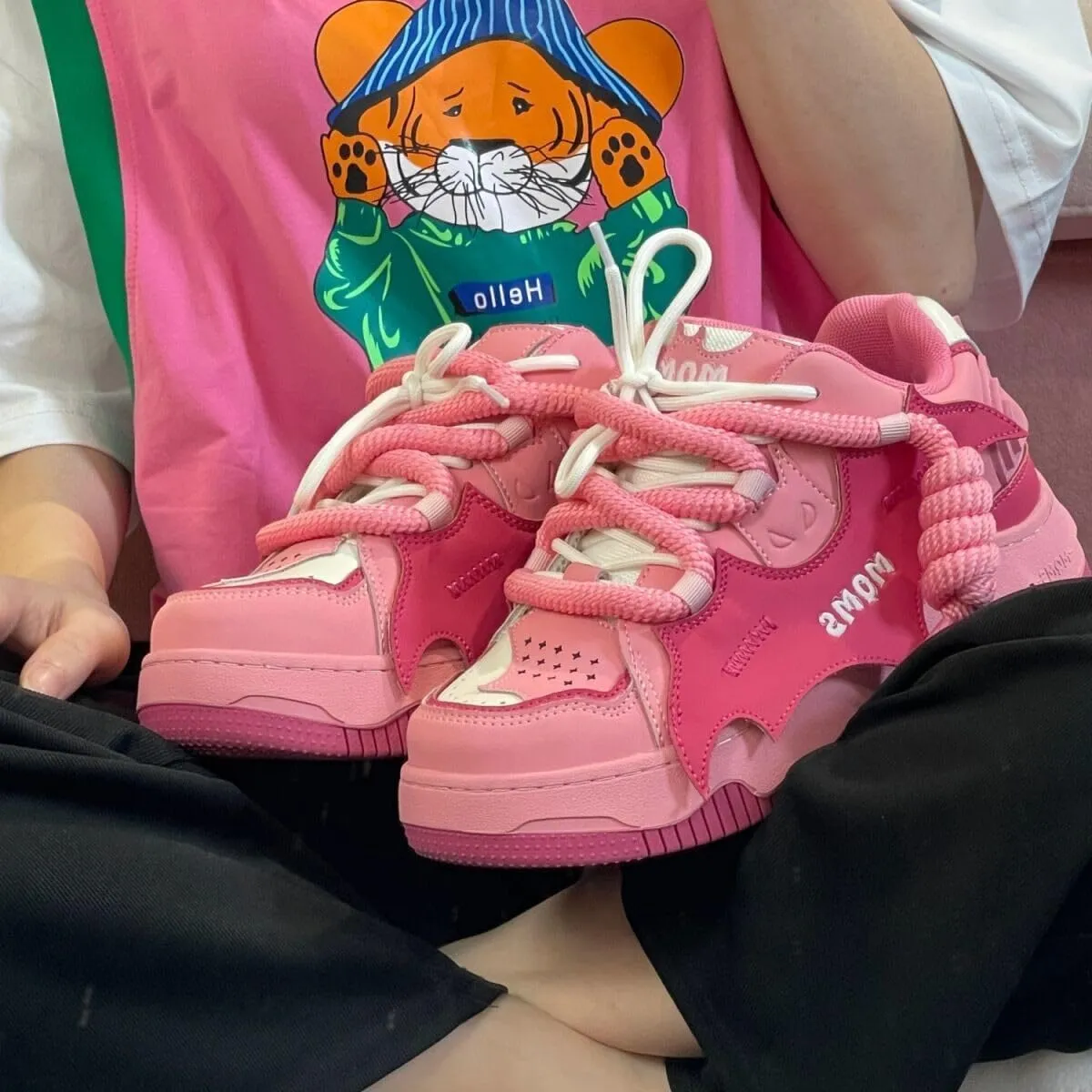 Chunky Cool Y2K Sneakers for Women Fashion Platform Taller Pink Casual Dad Shoes Comfortable Walking Sport Sneakers
