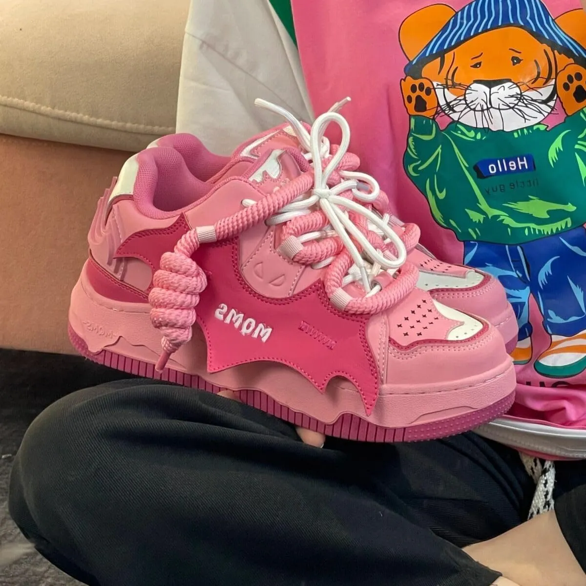 Chunky Cool Y2K Sneakers for Women Fashion Platform Taller Pink Casual Dad Shoes Comfortable Walking Sport Sneakers