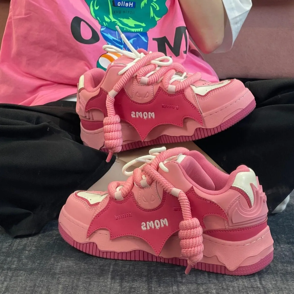 Chunky Cool Y2K Sneakers for Women Fashion Platform Taller Pink Casual Dad Shoes Comfortable Walking Sport Sneakers