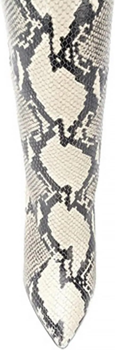 CKSNDLF Women's Metallic Mid-Calf Boots Alligator Print Chunky Heel Knee-High Boots Pointed Toe Mid Block Heel High Top Boots