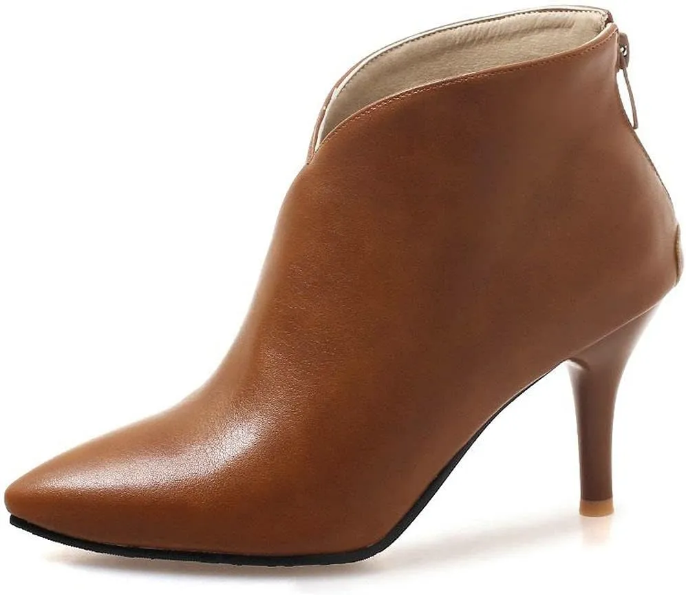 ClassicSter Womens Pointed Toe Stiletto Ankle Boots Front V High Heel Back Zip Booties