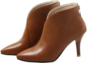 ClassicSter Womens Pointed Toe Stiletto Ankle Boots Front V High Heel Back Zip Booties