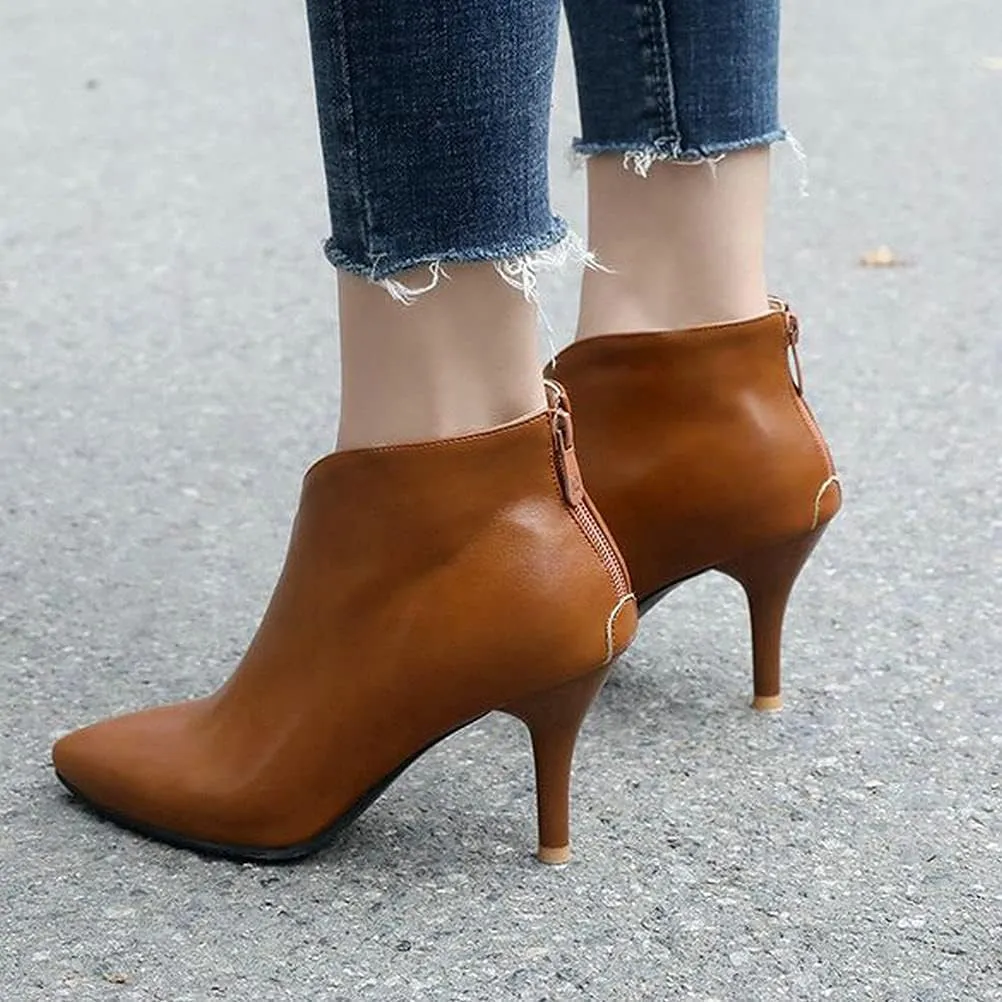 ClassicSter Womens Pointed Toe Stiletto Ankle Boots Front V High Heel Back Zip Booties
