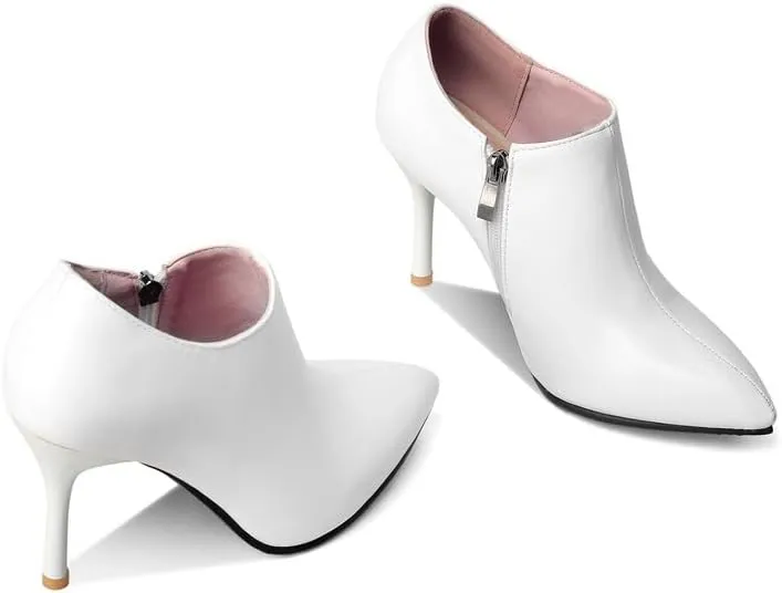 ClassicSter Womens Pointed Toe Stiletto Ankle Boots Front V High Heel Back Zip Booties