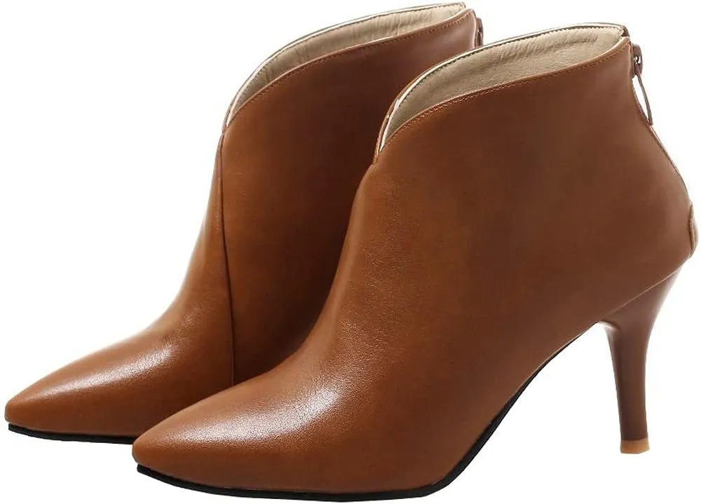 ClassicSter Womens Pointed Toe Stiletto Ankle Boots Front V High Heel Back Zip Booties