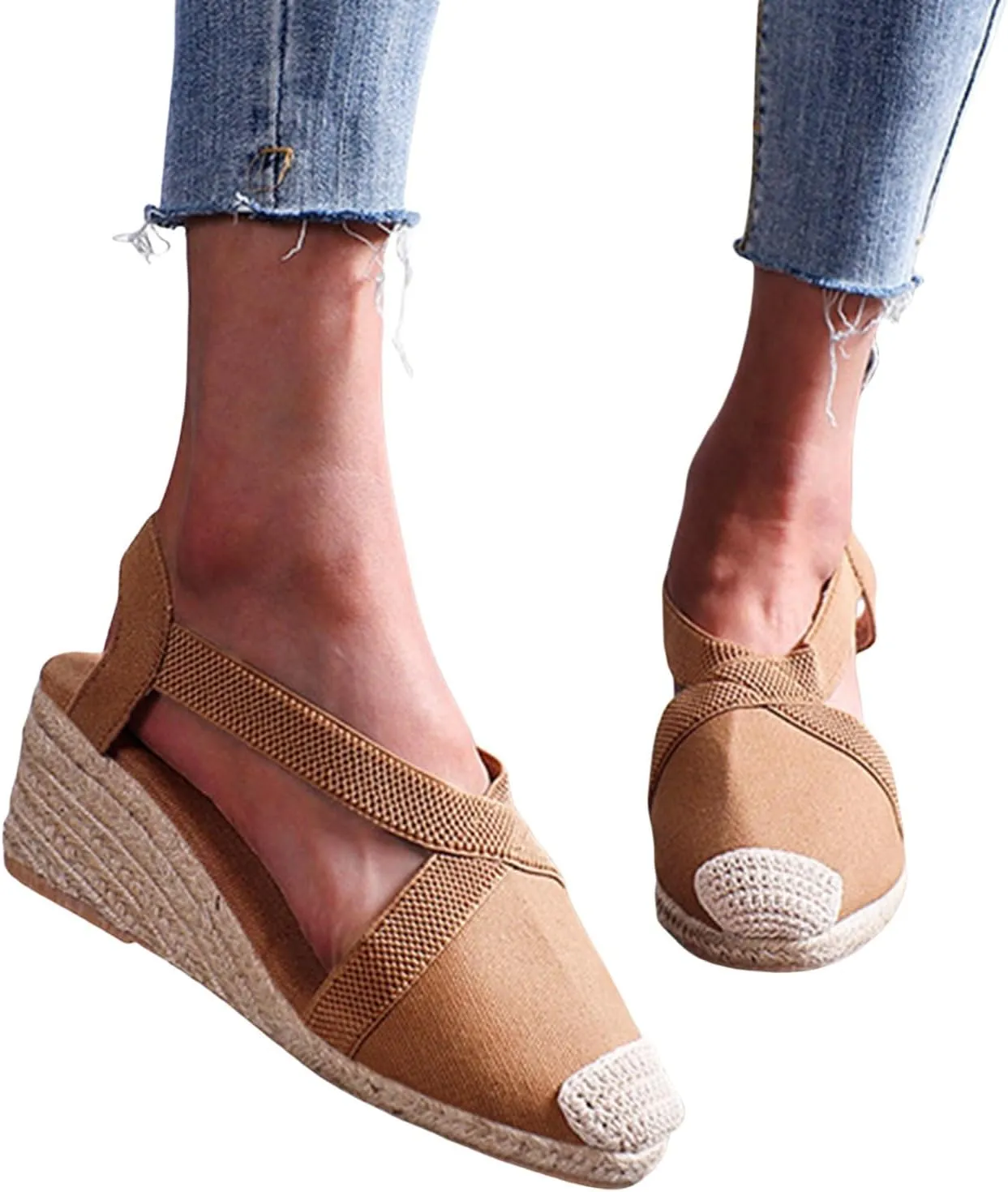 Closed Toe Sandals for Women Platform Espadrille Wedge Sandals Arch Support Orthotic Platform Mules with Ankle Strap Backless Walking Sneakers Casual Summer Dressy Sandal