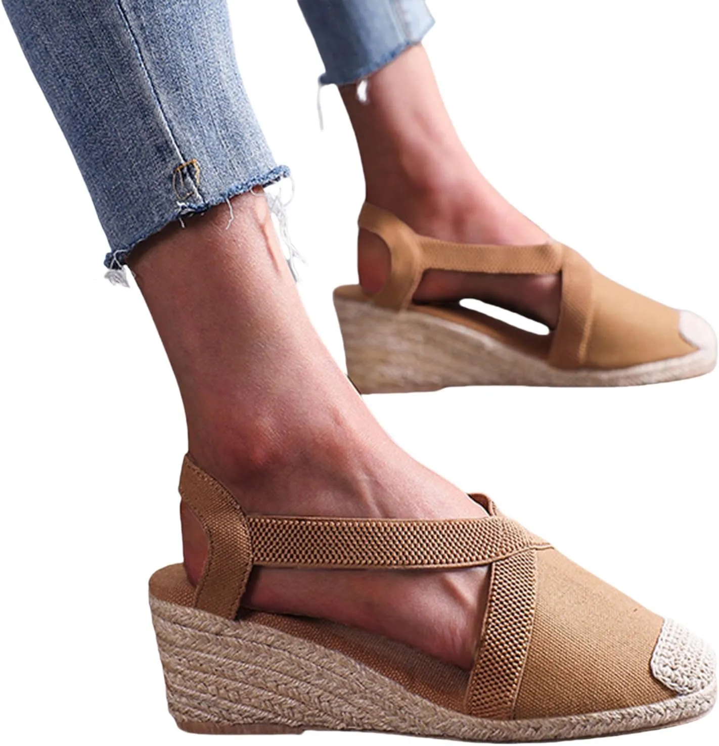Closed Toe Sandals for Women Platform Espadrille Wedge Sandals Arch Support Orthotic Platform Mules with Ankle Strap Backless Walking Sneakers Casual Summer Dressy Sandal