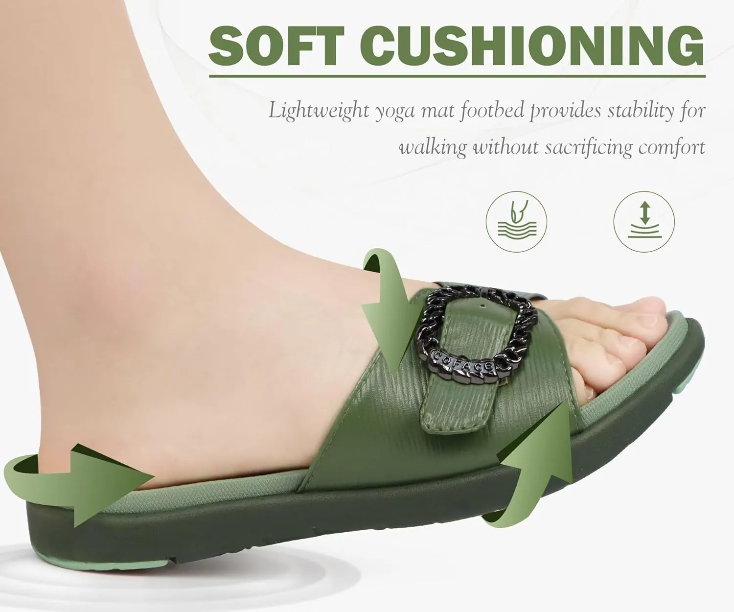 COFACE Womens Dressy Orthotic Slides Lightweight Yoga Mat Thick Cushion Recovery Walking Sandals Adjustable Slip On Slippers with Comfortable Plantar Fasciitis Arch Support