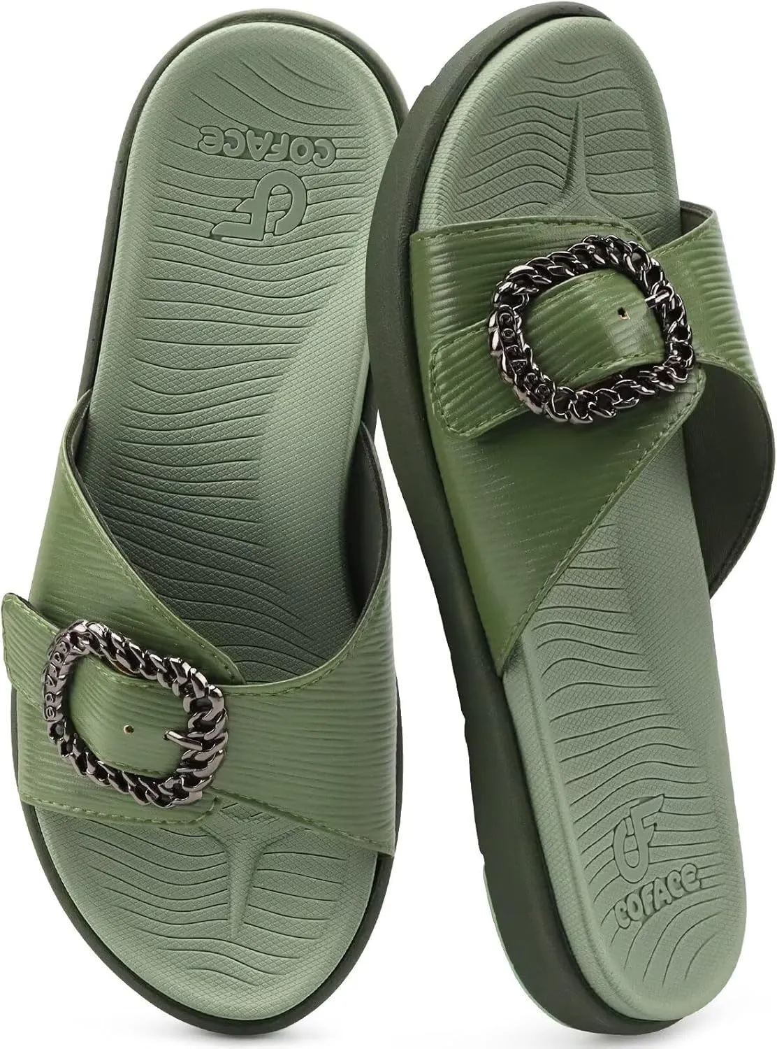 COFACE Womens Dressy Orthotic Slides Lightweight Yoga Mat Thick Cushion Recovery Walking Sandals Adjustable Slip On Slippers with Comfortable Plantar Fasciitis Arch Support