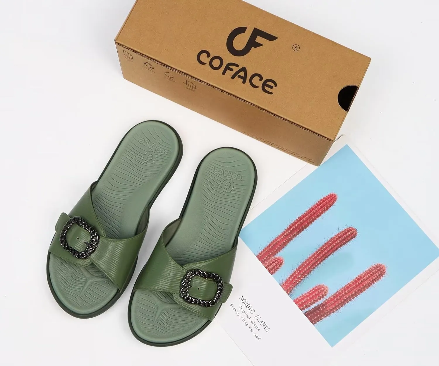 COFACE Womens Dressy Orthotic Slides Lightweight Yoga Mat Thick Cushion Recovery Walking Sandals Adjustable Slip On Slippers with Comfortable Plantar Fasciitis Arch Support
