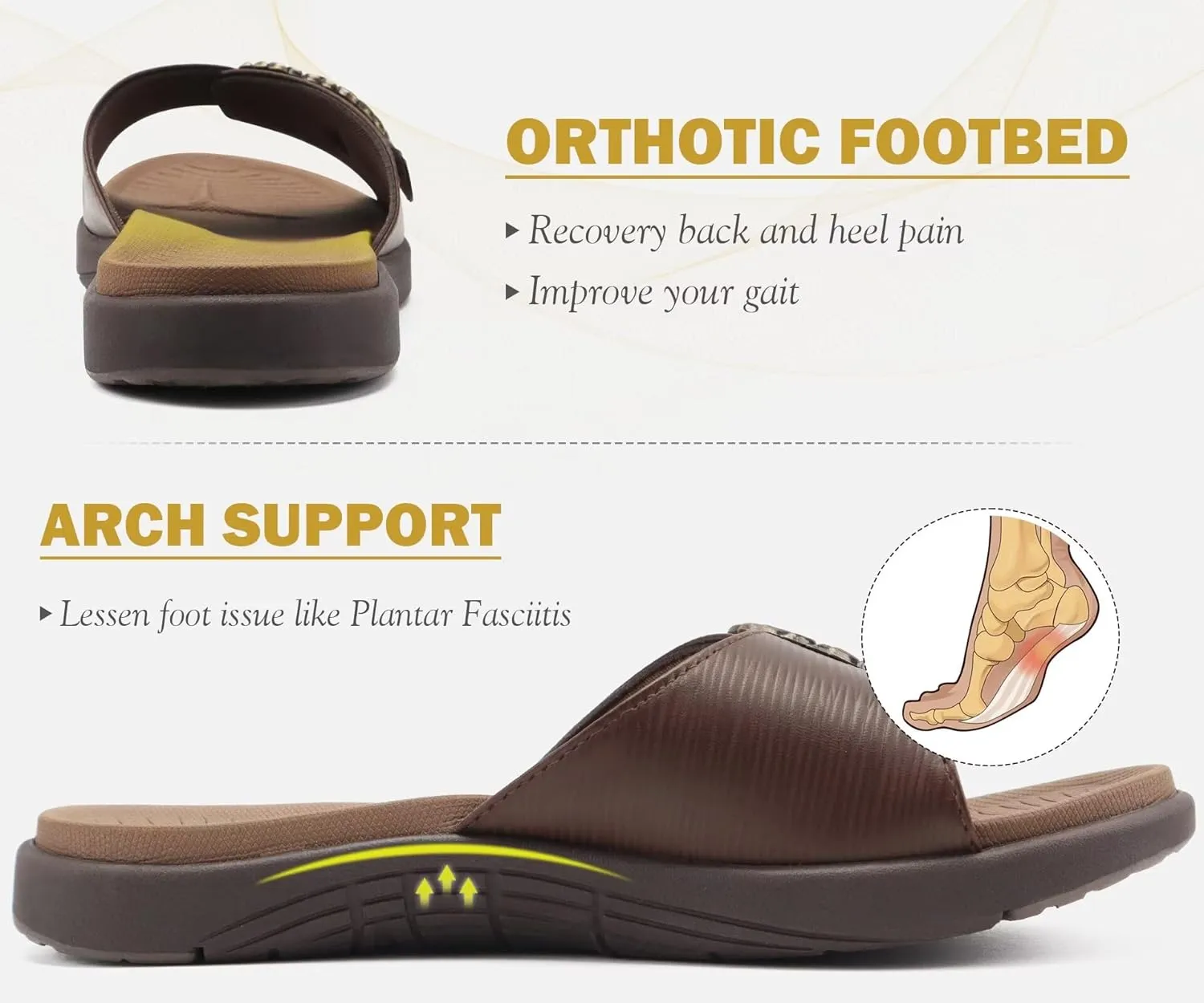 COFACE Womens Dressy Orthotic Slides Lightweight Yoga Mat Thick Cushion Recovery Walking Sandals Adjustable Slip On Slippers with Comfortable Plantar Fasciitis Arch Support