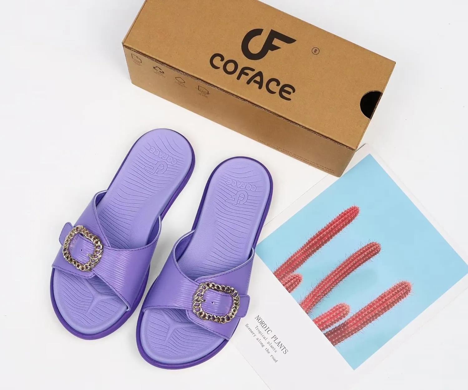 COFACE Womens Dressy Orthotic Slides Lightweight Yoga Mat Thick Cushion Recovery Walking Sandals Adjustable Slip On Slippers with Comfortable Plantar Fasciitis Arch Support