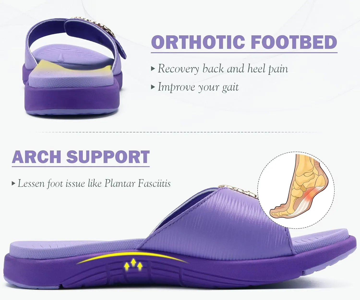 COFACE Womens Dressy Orthotic Slides Lightweight Yoga Mat Thick Cushion Recovery Walking Sandals Adjustable Slip On Slippers with Comfortable Plantar Fasciitis Arch Support