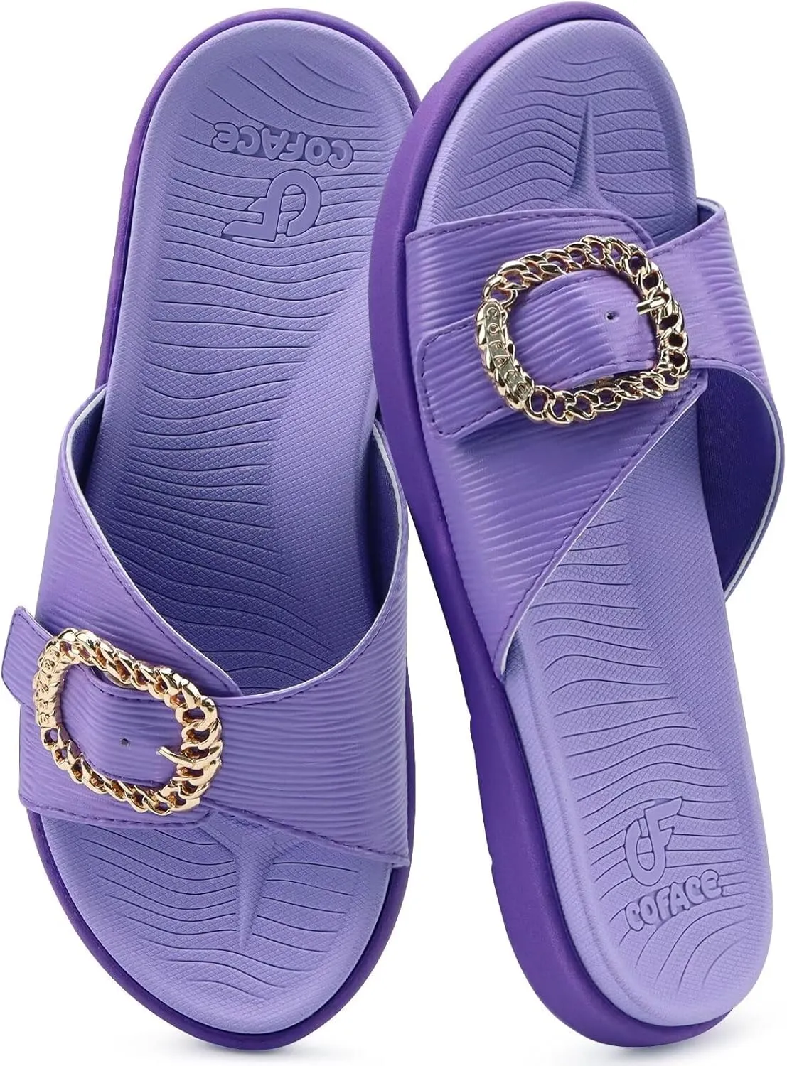 COFACE Womens Dressy Orthotic Slides Lightweight Yoga Mat Thick Cushion Recovery Walking Sandals Adjustable Slip On Slippers with Comfortable Plantar Fasciitis Arch Support