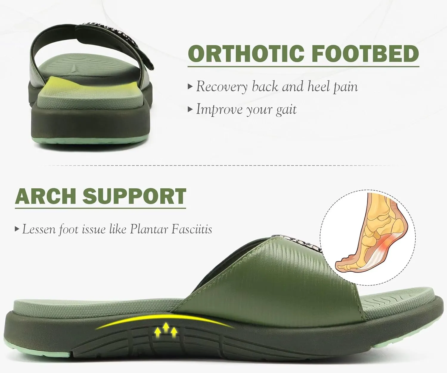 COFACE Womens Dressy Orthotic Slides Lightweight Yoga Mat Thick Cushion Recovery Walking Sandals Adjustable Slip On Slippers with Comfortable Plantar Fasciitis Arch Support