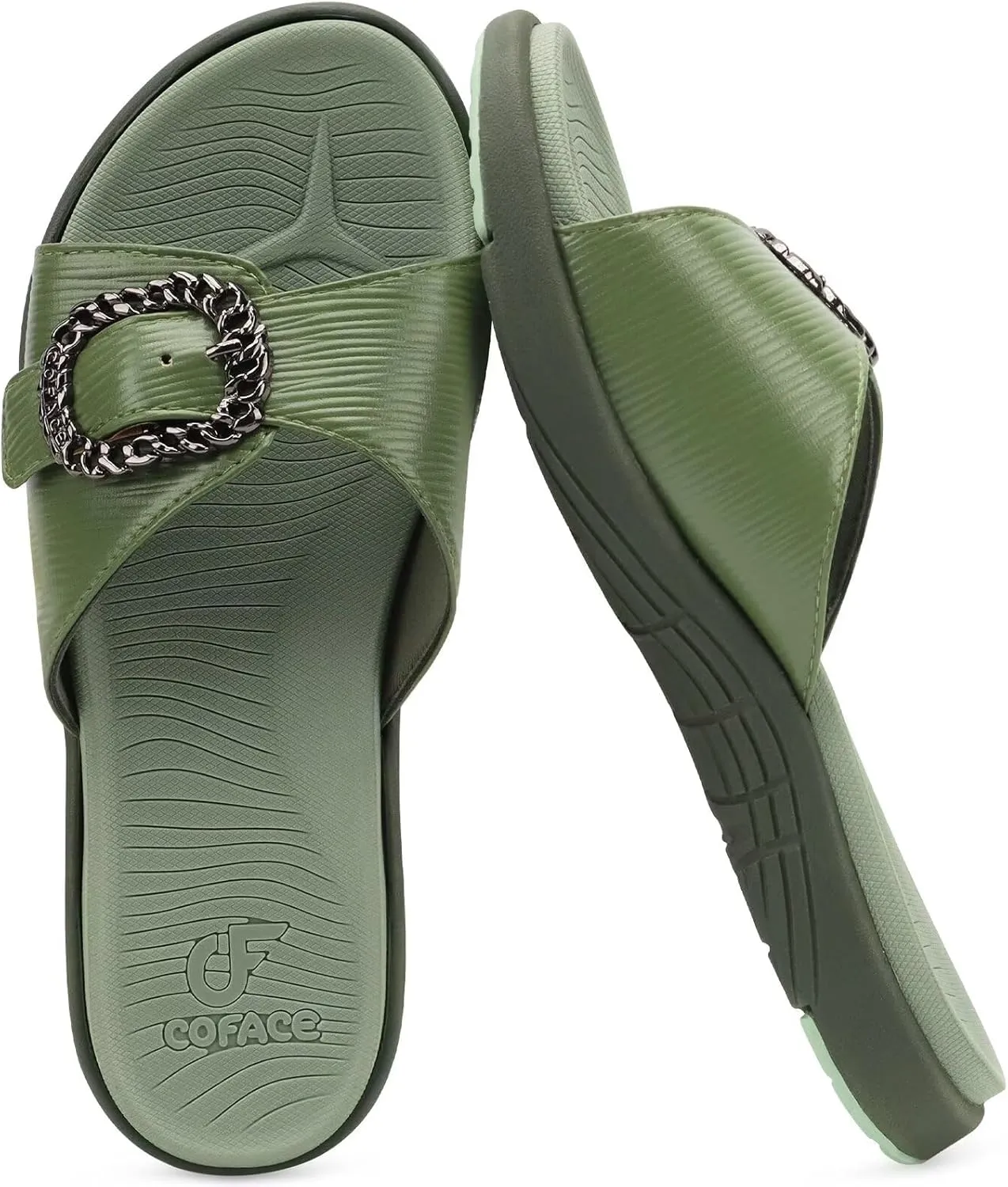 COFACE Womens Dressy Orthotic Slides Lightweight Yoga Mat Thick Cushion Recovery Walking Sandals Adjustable Slip On Slippers with Comfortable Plantar Fasciitis Arch Support