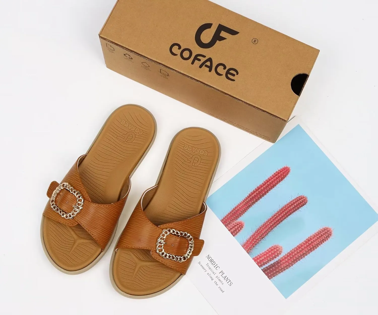 COFACE Womens Dressy Orthotic Slides Lightweight Yoga Mat Thick Cushion Recovery Walking Sandals Adjustable Slip On Slippers with Comfortable Plantar Fasciitis Arch Support