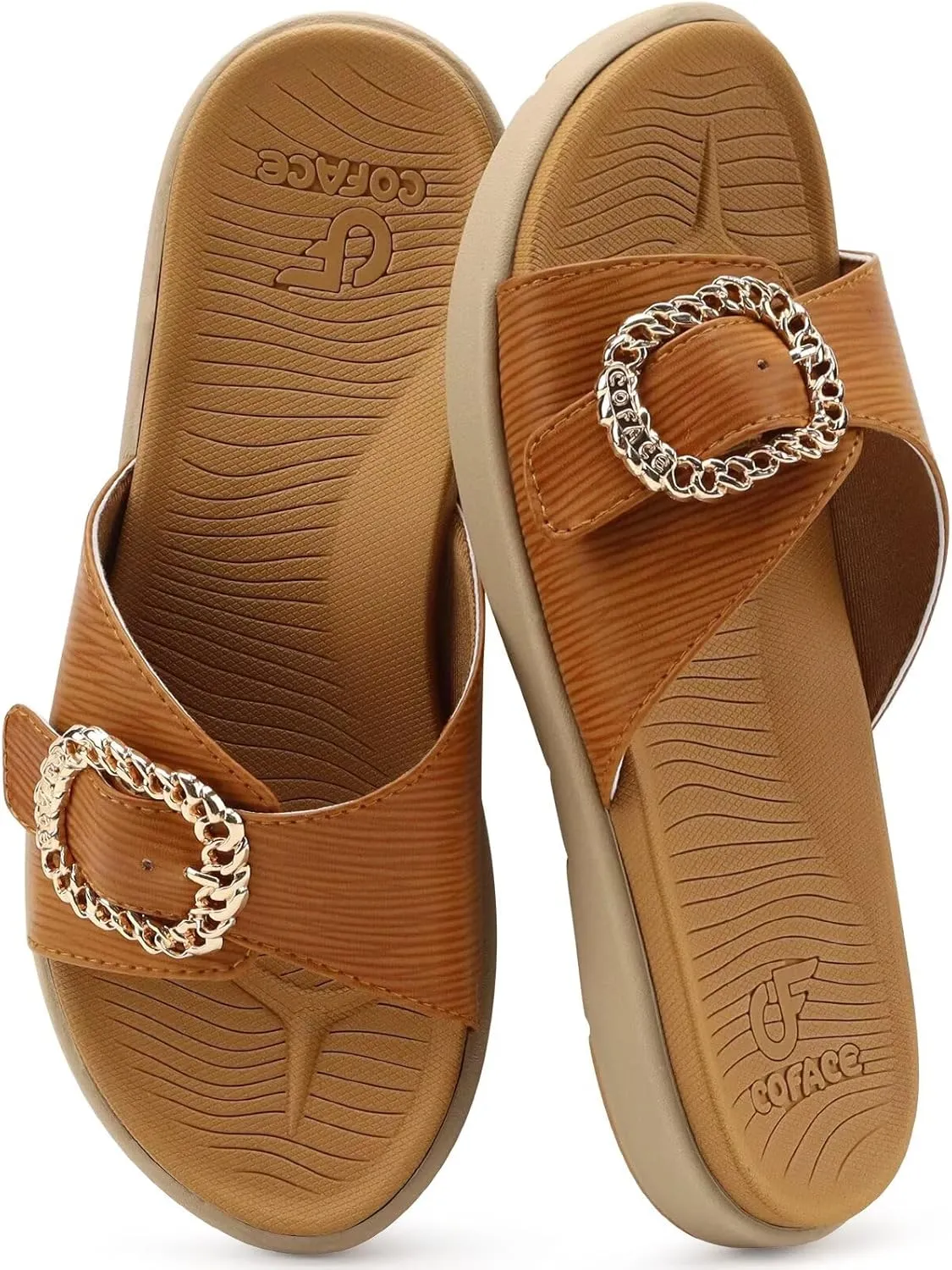 COFACE Womens Dressy Orthotic Slides Lightweight Yoga Mat Thick Cushion Recovery Walking Sandals Adjustable Slip On Slippers with Comfortable Plantar Fasciitis Arch Support
