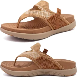 COFACE Womens Orthotic Flip Flops Ladies Slip On Sport Recovery Walking Yoga Mat Thick Athletic Cushion Thong Sandals Summer Beach Pool Sandles Comfortable Plantar Fasciitis Arch Support Khaki Size 8