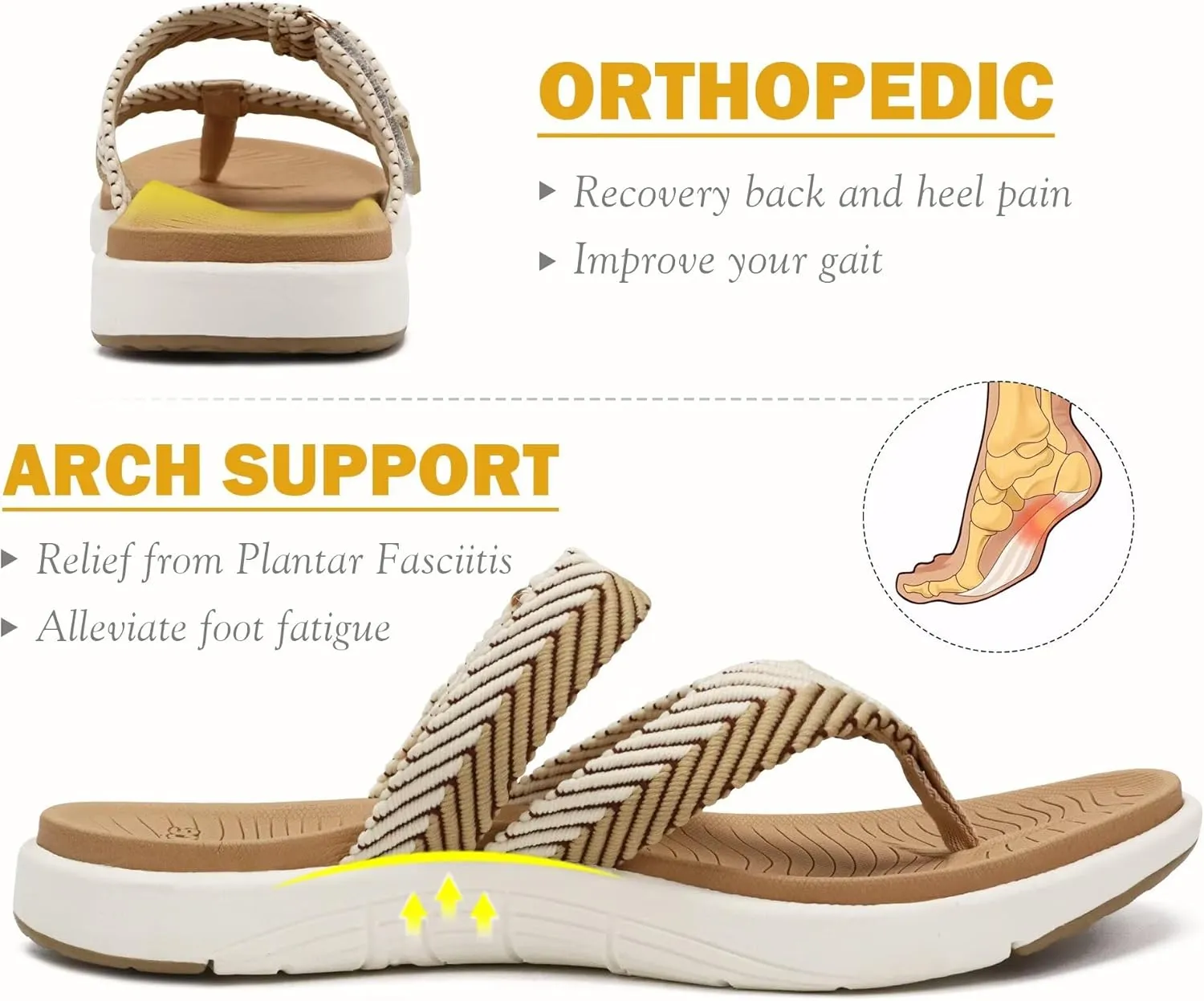 COFACE Womens Trendy Orthotic Flip Flops Lightweight Yoga Mat Thick Cushion Walking Thong Sandals Adjustable Slip On Slippers With Comfortable Plantar Fasciitis Arch Support