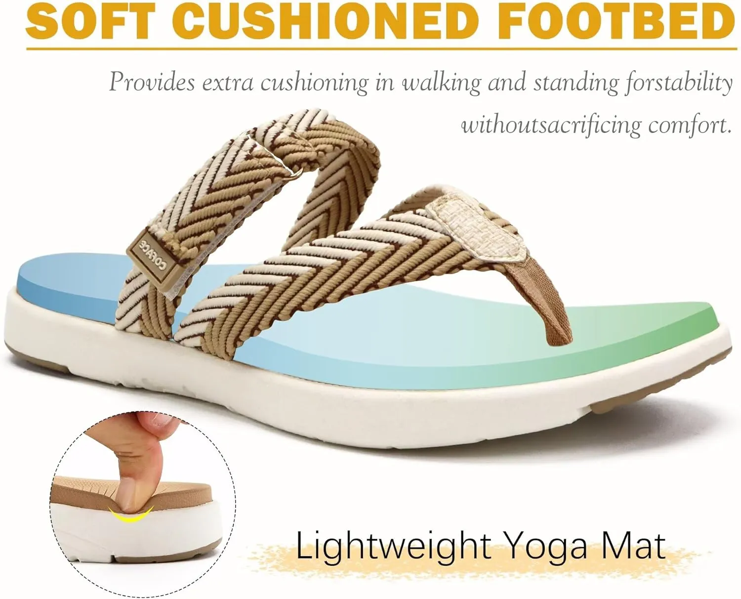 COFACE Womens Trendy Orthotic Flip Flops Lightweight Yoga Mat Thick Cushion Walking Thong Sandals Adjustable Slip On Slippers With Comfortable Plantar Fasciitis Arch Support