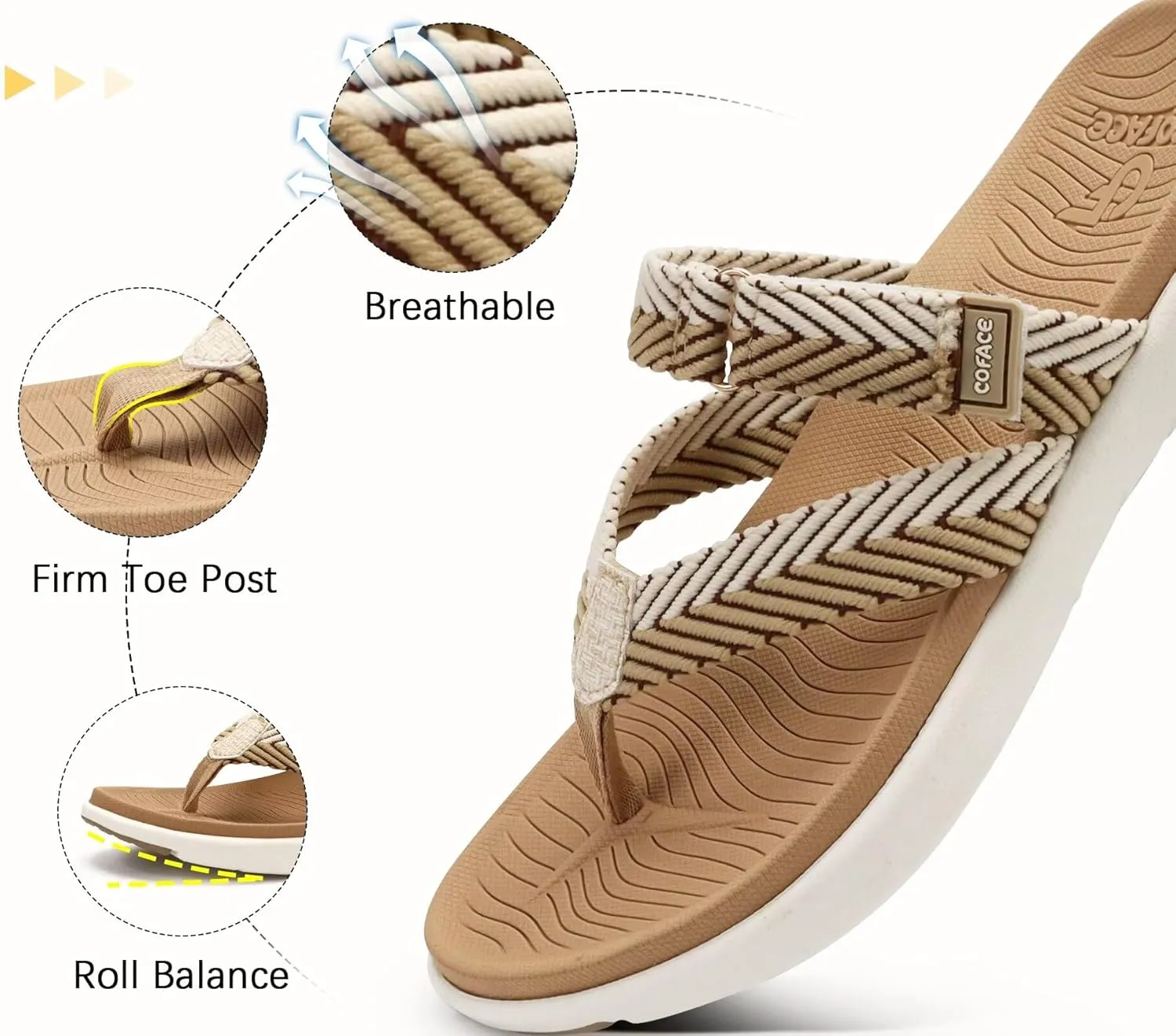 COFACE Womens Trendy Orthotic Flip Flops Lightweight Yoga Mat Thick Cushion Walking Thong Sandals Adjustable Slip On Slippers With Comfortable Plantar Fasciitis Arch Support