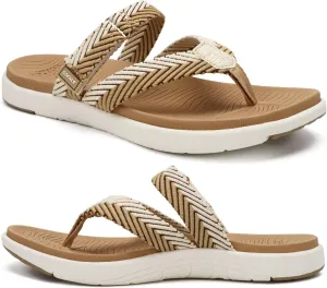 COFACE Womens Trendy Orthotic Flip Flops Lightweight Yoga Mat Thick Cushion Walking Thong Sandals Adjustable Slip On Slippers With Comfortable Plantar Fasciitis Arch Support