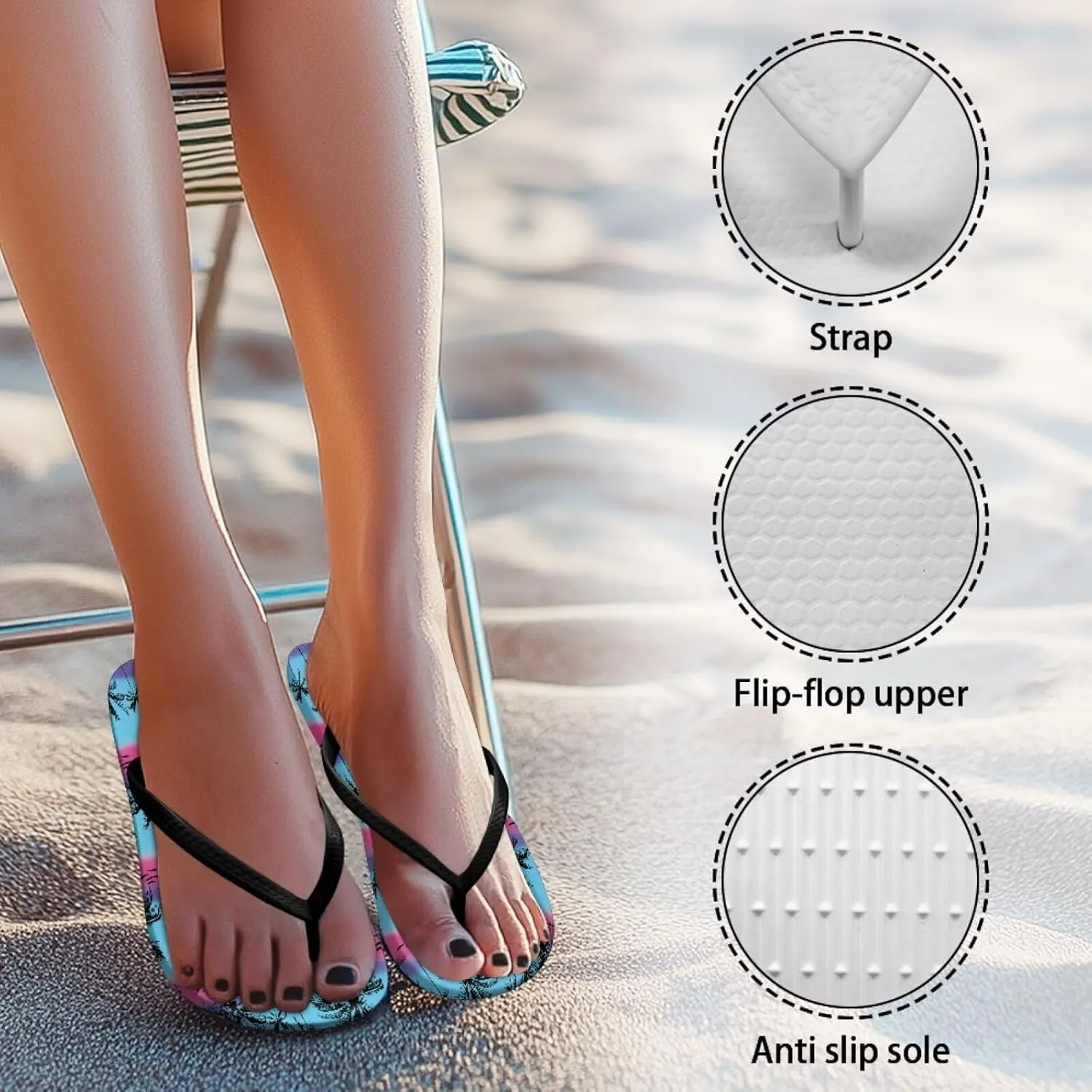 Coloranimal Flip Flops for Women Sandals Women Summer Beach Sandals Non Slip Shower Slippers Y Sandals Comfort Flip-Flops Slippers Thong Sandals
