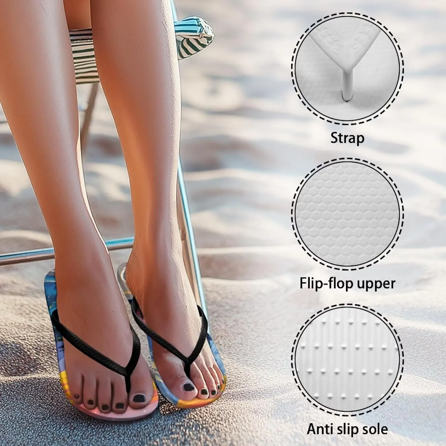 Coloranimal Flip Flops for Women Sandals Women Summer Beach Sandals Non Slip Shower Slippers Y Sandals Comfort Flip-Flops Slippers Thong Sandals