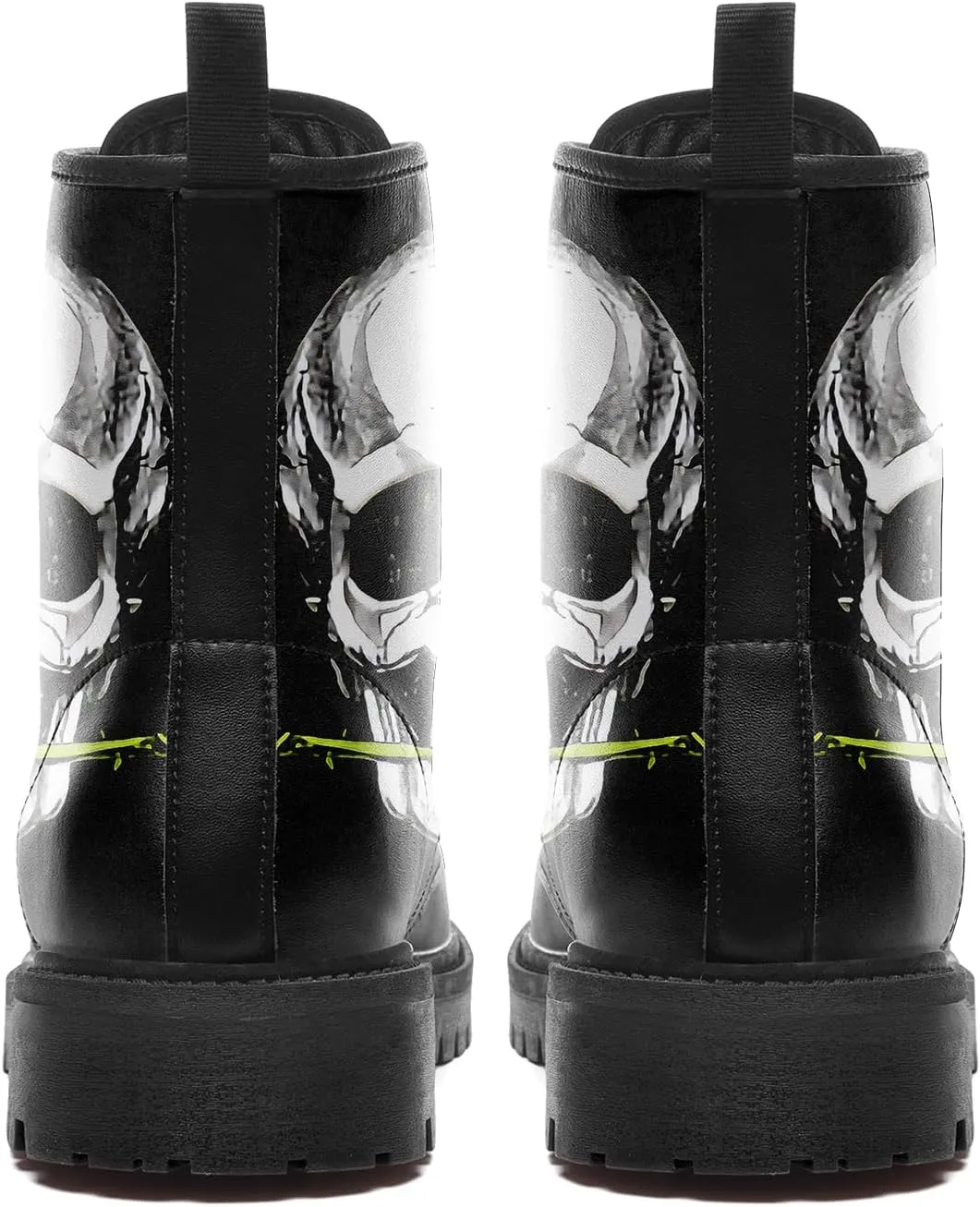Combat Boots for Men Womens Fashion Lace-Up Skull Rose Ankle Booties Chunky Heel Platform Leather Work Boots