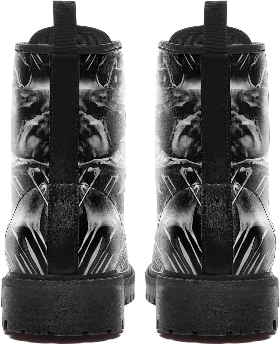 Combat Boots for Men Womens Fashion Lace-Up Skull Rose Ankle Booties Chunky Heel Platform Leather Work Boots