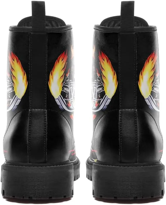 Combat Boots for Men Womens Fashion Lace-Up Skull Rose Ankle Booties Chunky Heel Platform Leather Work Boots