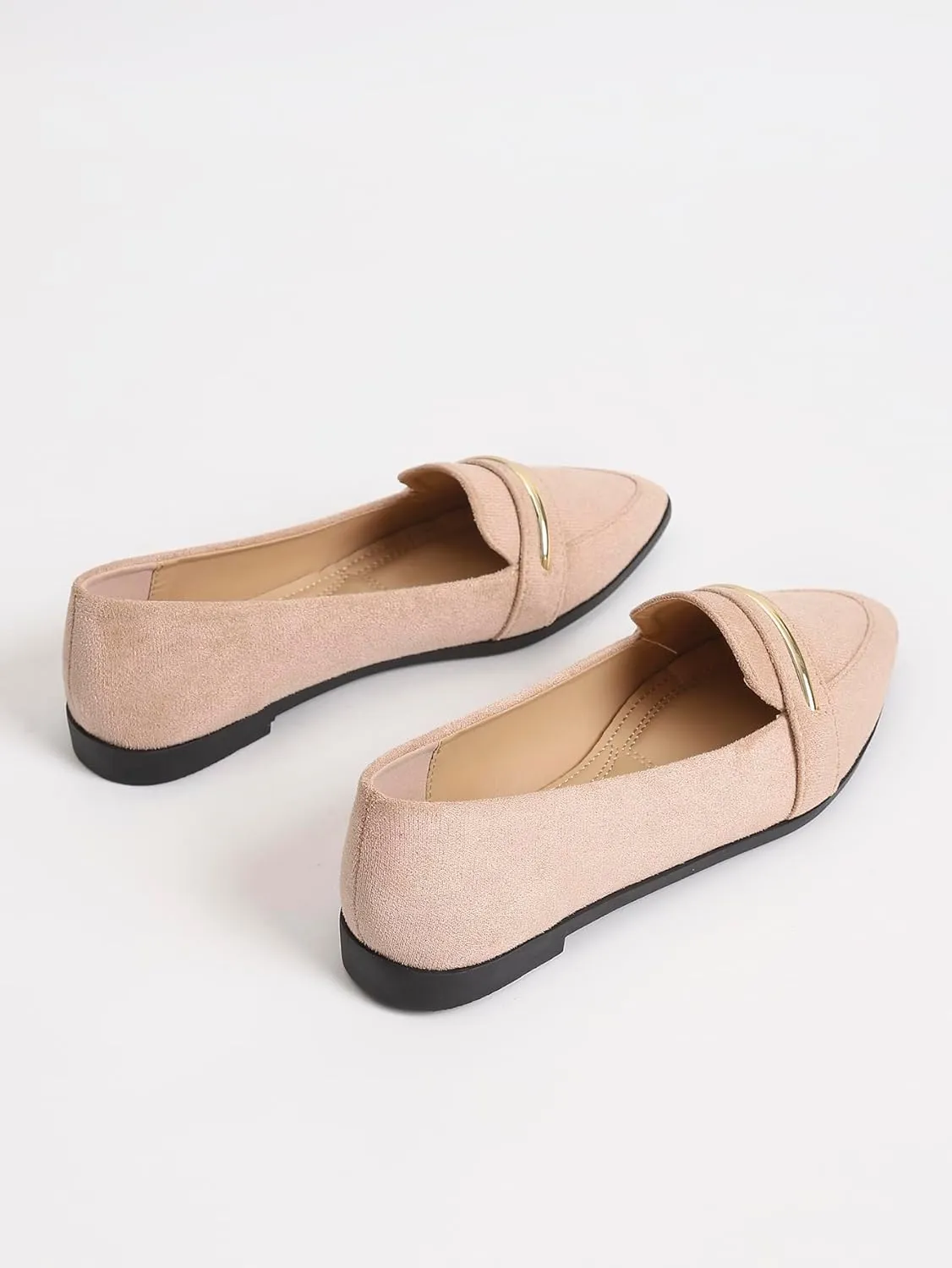 Comfortable Leather Suede Slip On Loafer Flats for Women Casual Work Flat Shoes Women's Pointed Toe Penny Loafers Office Driving Ballet Flats