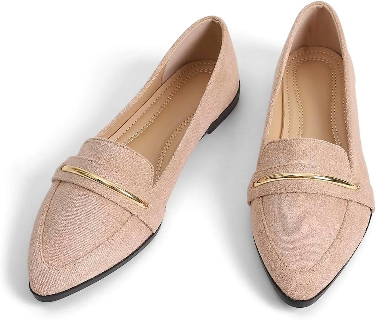 Comfortable Leather Suede Slip On Loafer Flats for Women Casual Work Flat Shoes Women's Pointed Toe Penny Loafers Office Driving Ballet Flats