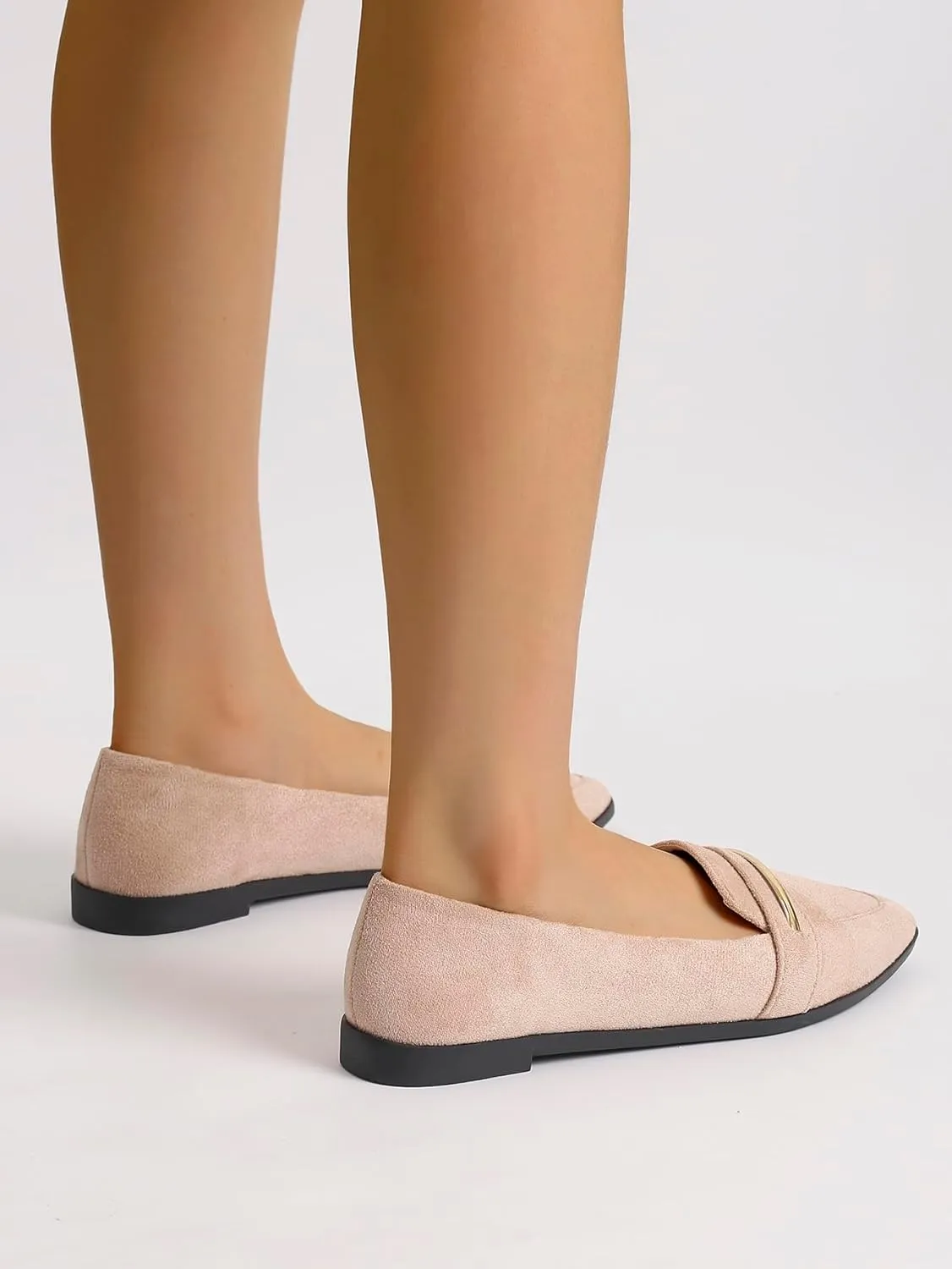 Comfortable Leather Suede Slip On Loafer Flats for Women Casual Work Flat Shoes Women's Pointed Toe Penny Loafers Office Driving Ballet Flats