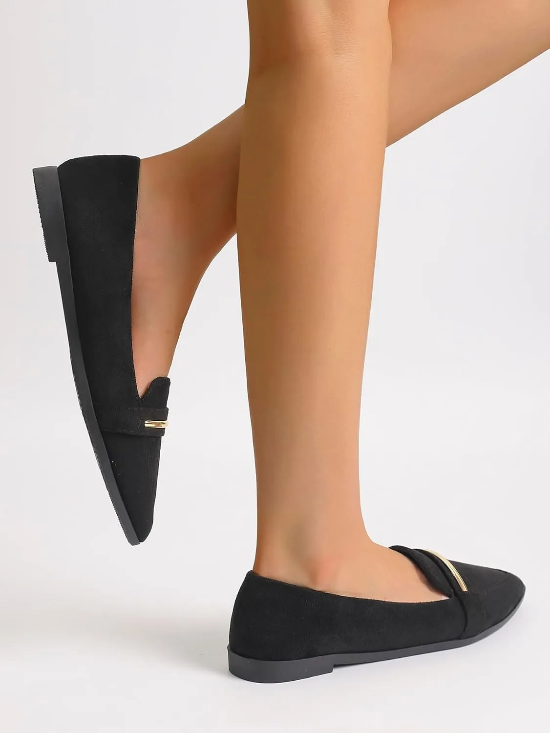 Comfortable Leather Suede Slip On Loafer Flats for Women Casual Work Flat Shoes Women's Pointed Toe Penny Loafers Office Driving Ballet Flats