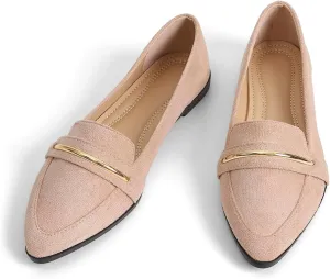 Comfortable Leather Suede Slip On Loafer Flats for Women Casual Work Flat Shoes Women's Pointed Toe Penny Loafers Office Driving Ballet Flats