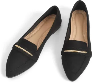 Comfortable Leather Suede Slip On Loafer Flats for Women Casual Work Flat Shoes Women's Pointed Toe Penny Loafers Office Driving Ballet Flats