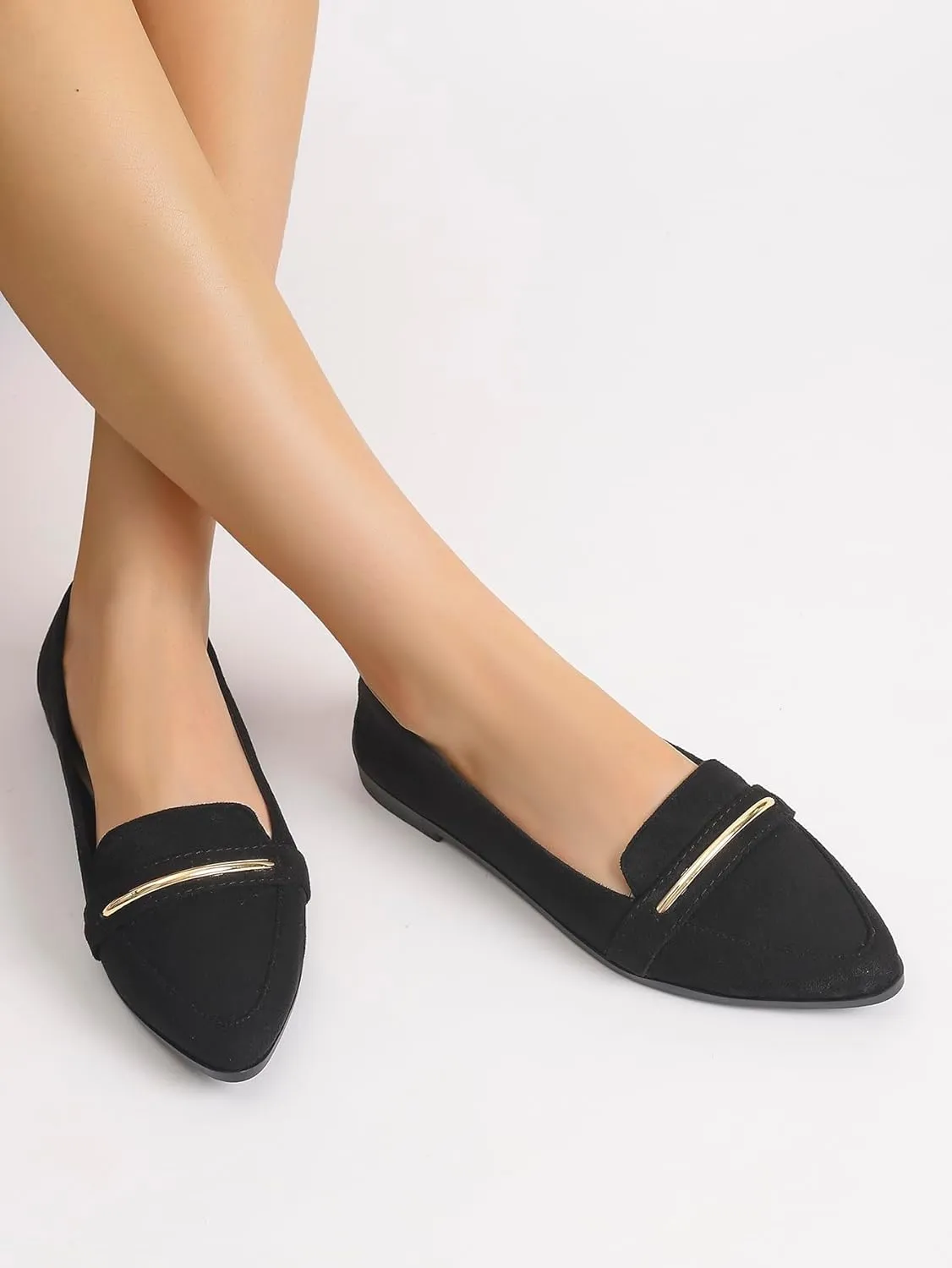 Comfortable Leather Suede Slip On Loafer Flats for Women Casual Work Flat Shoes Women's Pointed Toe Penny Loafers Office Driving Ballet Flats