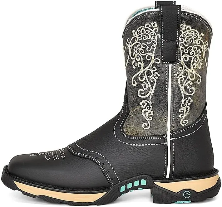 CORRAL LADIE'S TAN HYDRO RESIST SADDLE VAMP/BROWN TOP FARM&RANCH DUAL DENSITY SOLE SQ TOE, RUBBER SOLE, RANCHING W5006