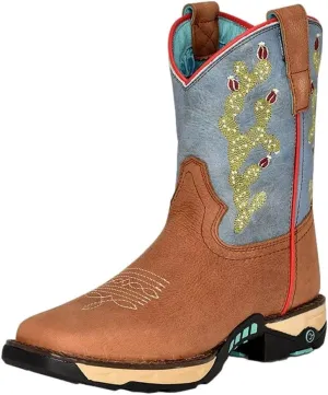 CORRAL LADIE'S TAN HYDRO RESIST/BLUE TOP CACTUS FARM&RANCH DUAL DENSITY SOLE SQ TOE, RUBBER SOLE, RANCHING W5003