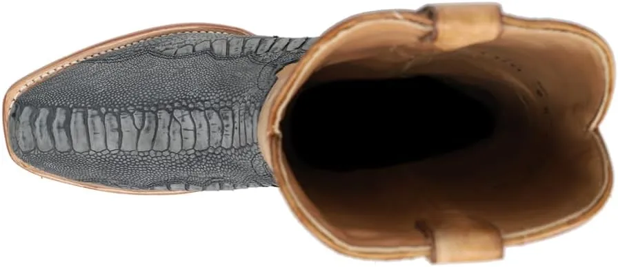 CORRAL MEN'S BLUE/SAND OSTRICH LEG EMBROIDERY NARROW SQ. TOE, LEATHER WITH RUBBER INSERT SOLE, WESTERN A4294