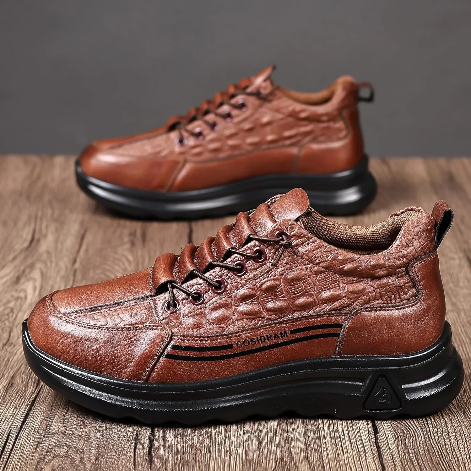 COSIDRAM Men's Casual Shoes Stylish Embossed Crocodile Print Sneakers Soft Walking Loafers