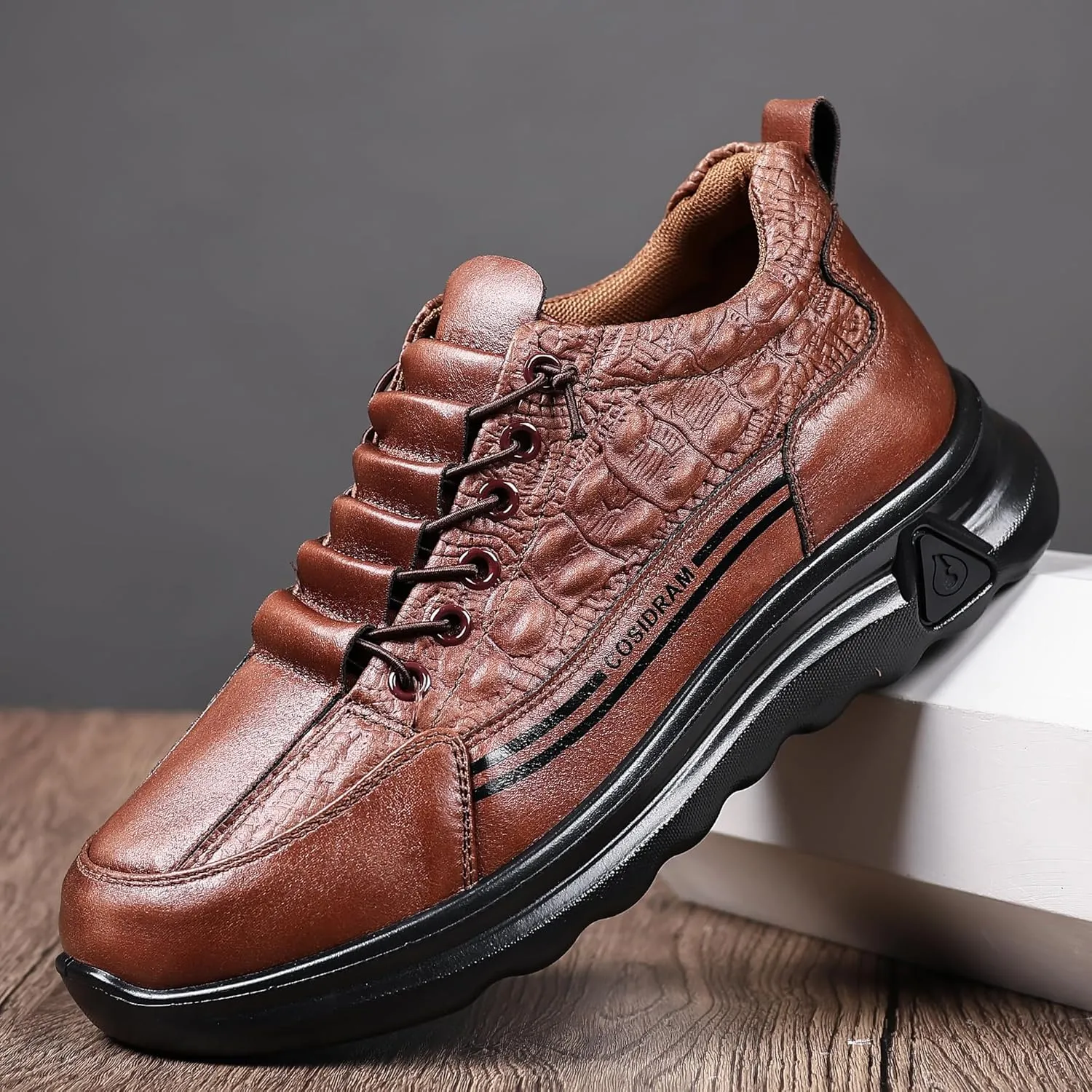 COSIDRAM Men's Casual Shoes Stylish Embossed Crocodile Print Sneakers Soft Walking Loafers