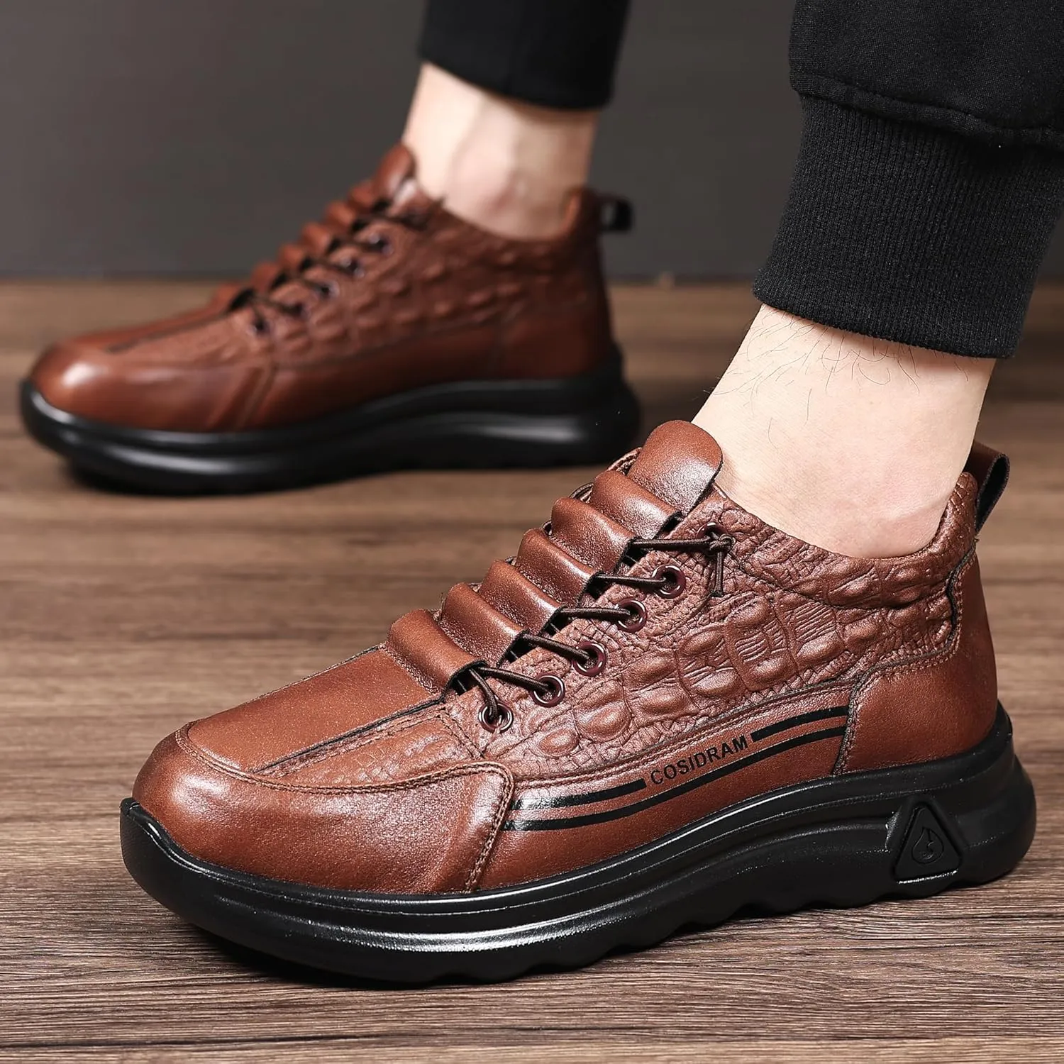COSIDRAM Men's Casual Shoes Stylish Embossed Crocodile Print Sneakers Soft Walking Loafers