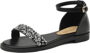 CosyFever Womens LC520 Glitter Novelty Fashion Casual Cow Leather Flats Sandals